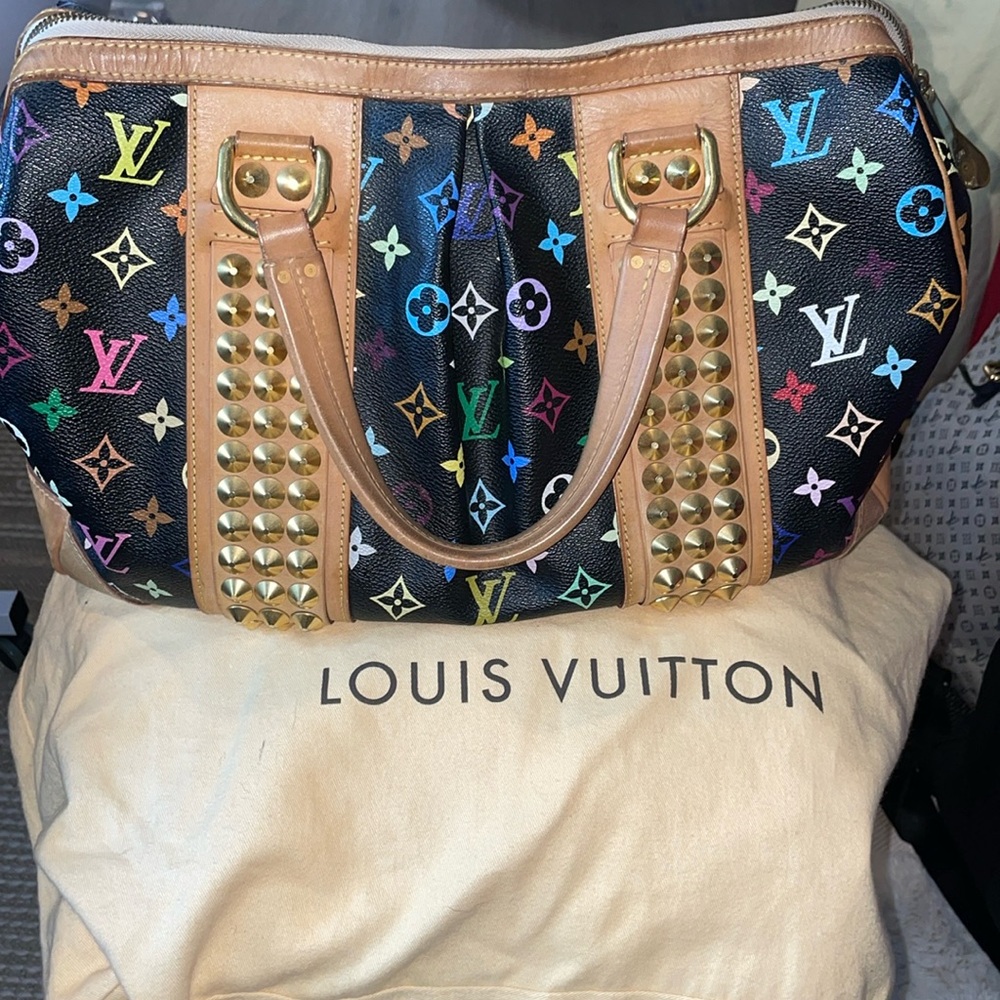 Authentic Louis Vuitton black multicolor stud weekender bag preowned